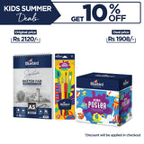 Kids Paint Brush Set of 4 + Kids Poster Paints 100 ml - Primary Colours Set of 6 + Sketch Pad A5.