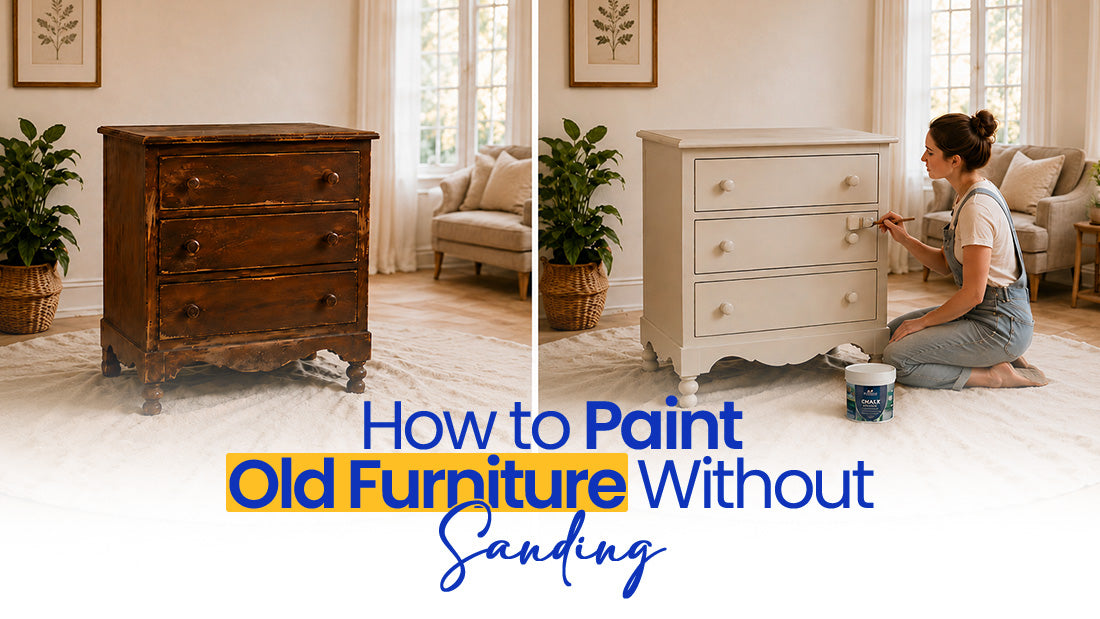 Person painting an old wooden side table without sanding before a furniture makeover
