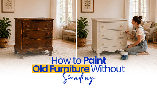 Person painting an old wooden side table without sanding before a furniture makeover
