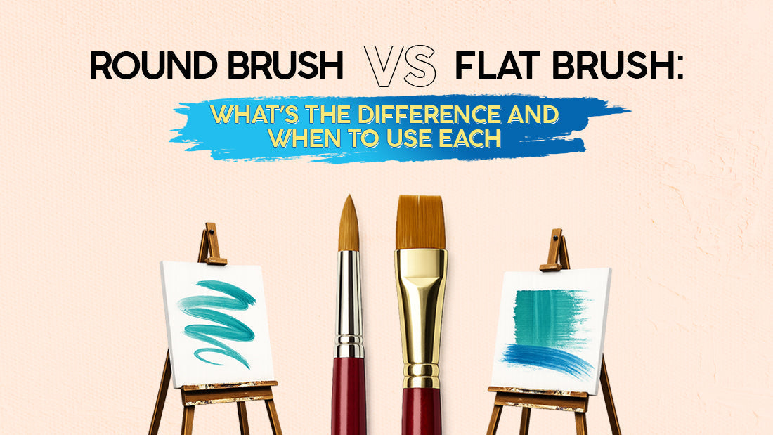 picture is showing the difference between round art brush and flat art brush 