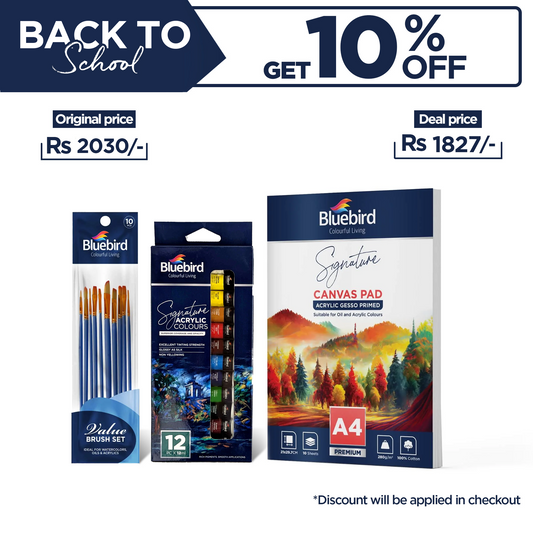Signature Acrylic - Set of 12x12ml tubes + Signature Canvas Pad A4 + Value Art Brush Set - 10 pcs