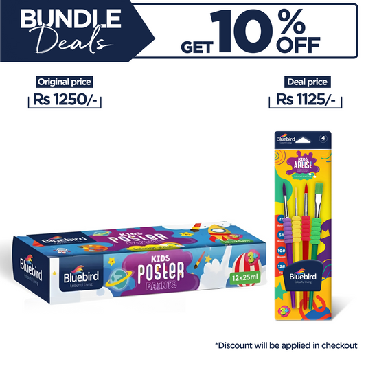 Kids Poster Paints 25ml Set of 12 + Kids paint brush Set of 4 Bundle