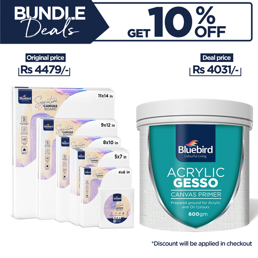 Acrylic Gesso 600gm + Signature Stretched Canvas Pack of 14 Bundle