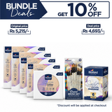 Signature Acrylic Colours Pearlescent 75 ml - Set of 6 + Round Brush Set of 12 + Signature Stretch Canvas - Pack of 5