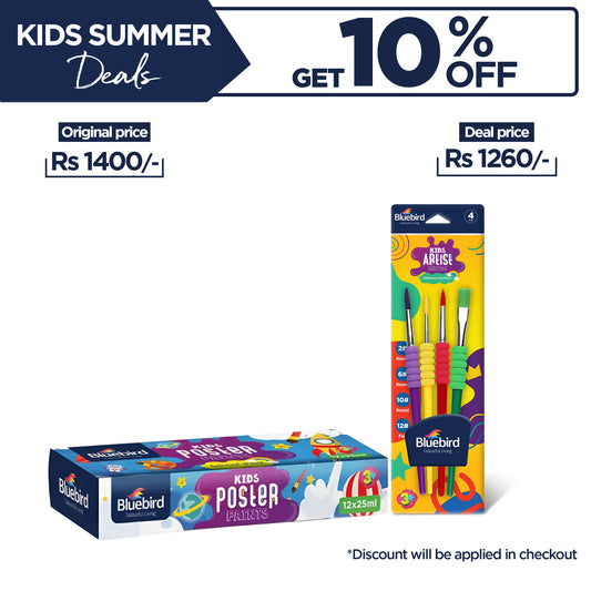 Kids Poster Paints 25ml Set of 12 + Kids paint brush Set of 4 Bundle
